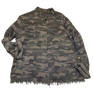 Sanctuary Womens Utility Jacket XL Green Camouflage Frayed Hem Military Coat